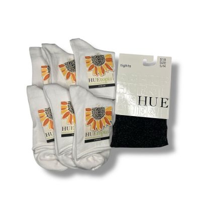 Huetopia Roll Top Shortie Socks 6 Pair White With Black Gold Metallic S/M Tight
